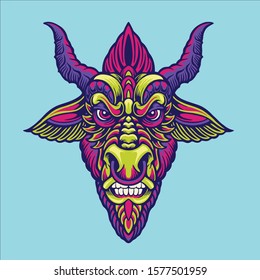 baphomet head character mascot illustration