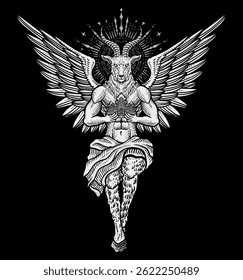 The baphomet holding crown on black background