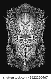 O batismo segurando a coroa na gravura ornamento quadro - Vetor