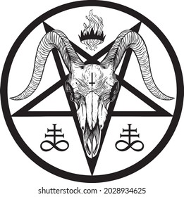 baphomet pentagram goat skull vector illustration
