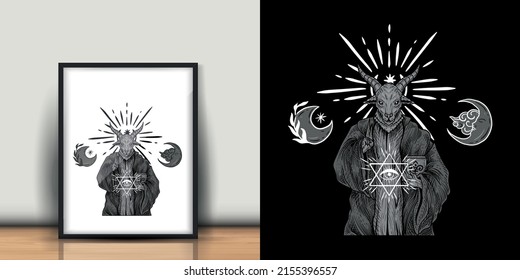 baphomet tapestry drawing t-shirt stylish and clothing printable trendy tshirt design. print, industrial products. global swatch