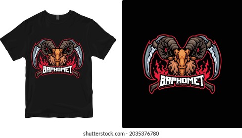 baphomet t-shirt design. Vector print, typography, Halloween, poster, print, emblem. Global swatches.
