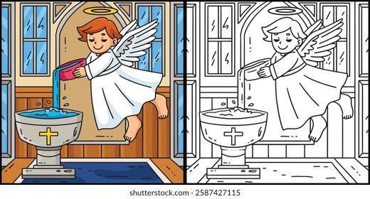 Baptism Angel Pouring Water Coloring Illustration 