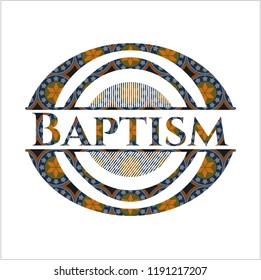 Baptism arabic style badge. Arabesque decoration.