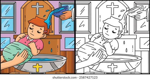 Baptism Baby Being Baptized Coloring Illustration 