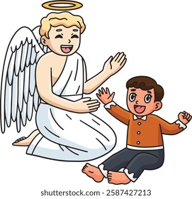 Baptism Baby and Guardian Angel Cartoon Clipart 