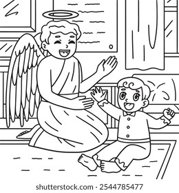 Baptism Baby and Guardian Angel Coloring Page 