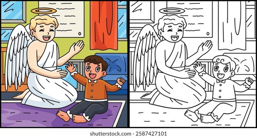 Baptism Baby and a Guardian Angel Illustration 