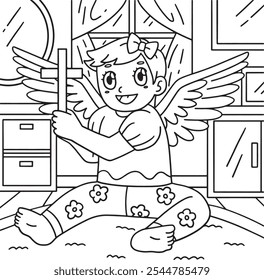 Baptism Baby Holding Cross Coloring Page for Kids