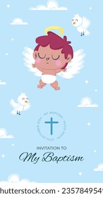 Baptism background. Baptism template. Baptism Invitation Card Design with Cross and Birds. Vector illustration. Poster, Social Media Post, Invitation Card, Greeting Card.