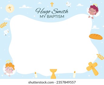 Baptism background. Baptism template. Baptism Invitation Card Design with Cross and Birds. Vector illustration. Poster, Social Media Post, Invitation Card, Greeting Card.