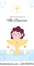 Baptism background. Baptism template. Baptism Invitation Card Design with Cross and Birds. Vector illustration. Poster, Social Media Post, Invitation Card, Greeting Card.