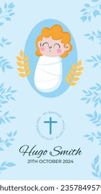 Baptism background. Baptism template. Baptism Invitation Card Design with Cross and Birds. Vector illustration. Poster, Social Media Post, Invitation Card, Greeting Card.