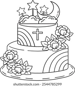 Baptism Cake Isolated Coloring Page for Kids