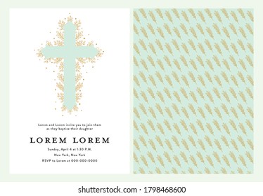 Baptism Card With Cross Invitation Template Design With Back Design