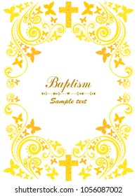 Baptism Card Design with Cross.  Christening. First Communion. Vector Illustration