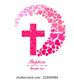 Baptism Card Design. Cross isolated on White background. Christian Symbol. Vector illustration 