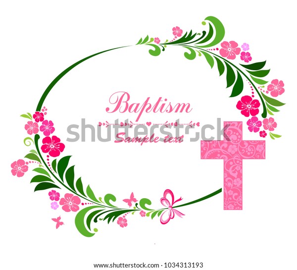 十字架付きバプティスマカードデザイン ピンクの女の子のバプテスマ クリスチング 第1回 ベクターイラスト のベクター画像素材 ロイヤリティフリー