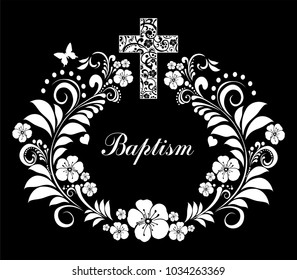 Baptism Card Design with Cross. Vector Illustration
