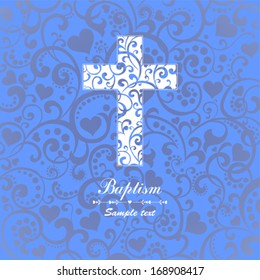 Baptism Card Design with Cross. Vector Illustration