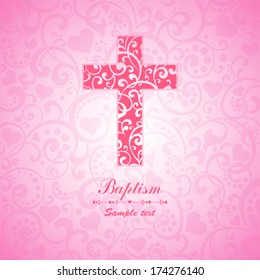 Baptism Card Design With Cross. Vector Illustration 