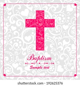 Baptism Card Design with Cross. Vector Illustration 