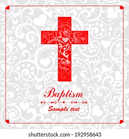 Baptism Card Design with Cross. Vector Illustration 