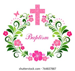 Baptism Card Design with Cross. Vector Illustration