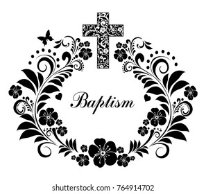 Baptism Card Design with Cross. Vector Illustration
