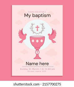 Baptism Card Pink Version Free Vector