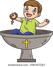 Baptism Child on Font Cartoon Colored Clipart 