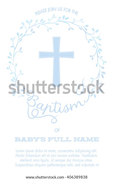 Baptism Christening Invitation Cross Watercolor Floral Stock Vector ...