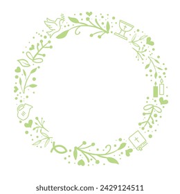 Baptism and christening template - Wreath with christian symbols - green and white