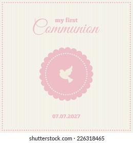 Baptism or communion invitation. Frame with symbol of a dove on cream background