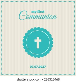 Baptism or communion invitation. Frame with symbol of a dove on cream background