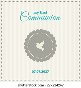 Baptism or communion invitation. Frame with symbol of a cross on a cream background