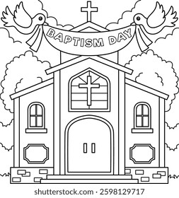Baptism Day Church Coloring Page for Kids 
