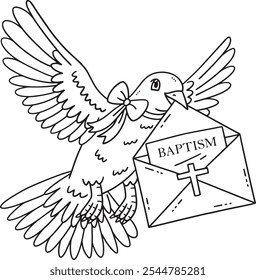 Baptism Dove Carrying a Letter Isolated Coloring 
