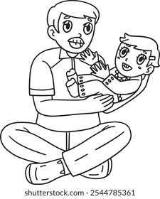 Baptism of Father and Child Isolated Coloring Page
