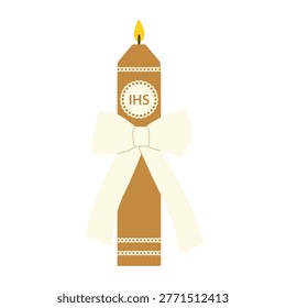 Baptism, First Communion and Wedding candle, elegant ceremonial candle with delicate decoration, Christian sacramental symbol- vector illustration