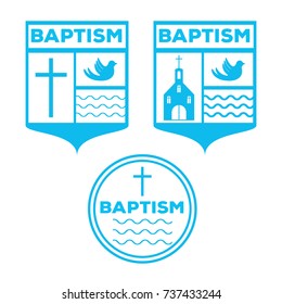 Baptism invitation badge template. Stock vector illustration for christening ceremony, communion or confirmation