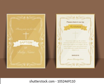 Baptism Invitation Card Design with Cross Symbol.