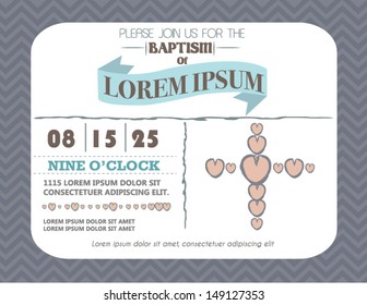 Baptism Invitation Card Design with Hearts Cross