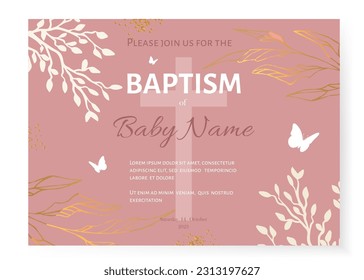 Baptism Invitation Card Design. Invitation Template with Cross. Vector illustration EPS10