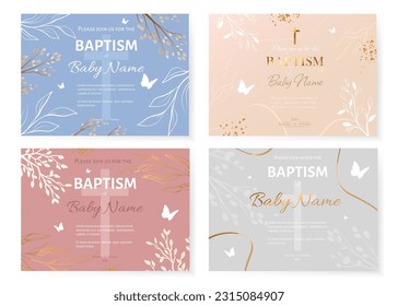 Baptism Invitation Card Design. Invitation Template with Cross. Vector illustration EPS10