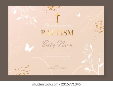 Baptism Invitation Card Design. Invitation Template with Cross. Vector illustration EPS10