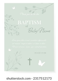 Baptism Invitation Card Design. Invitation Template with Cross. Vector illustration EPS10