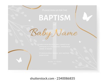 Baptism Invitation Card Design. Invitation Template with Cross. Vector illustration EPS10