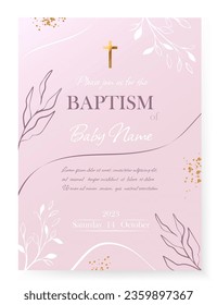 Baptism Invitation Card Design. Invitation Template with Cross. Vector illustration EPS10