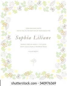 Baptism Invitation Card with Hand Drawn Elements. Vector and Illustration Design.